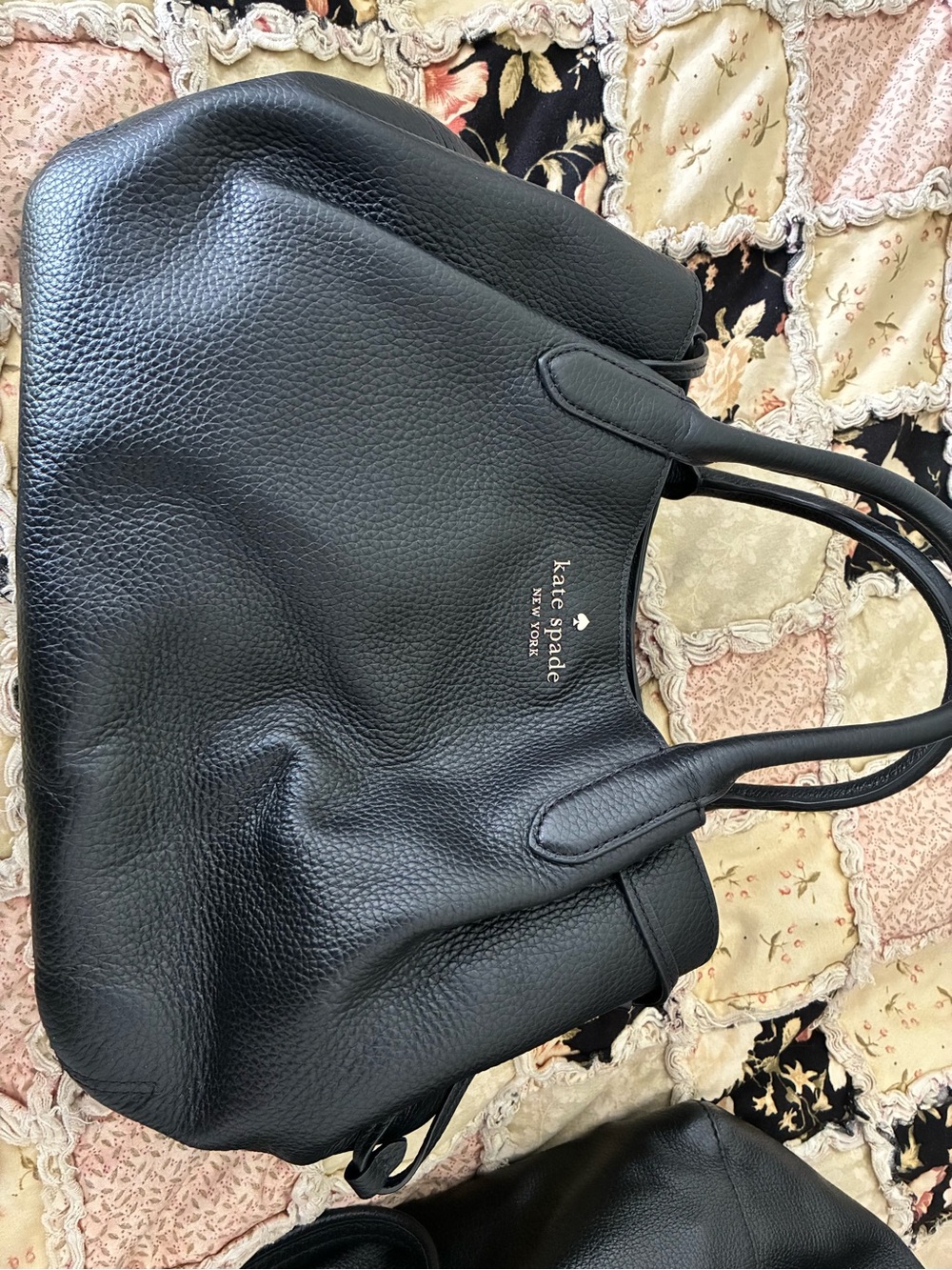 kate spade Black Pebbled Leather Tote with Double Handles